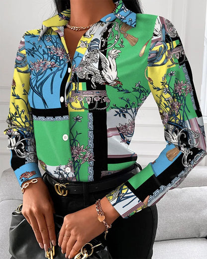 Elegant Women's Fashion Blouse 2025 Spring/Summer Digital Print Shirt Commuter Slim Fit Office Female Blusas Chemise Femme S-3XL
