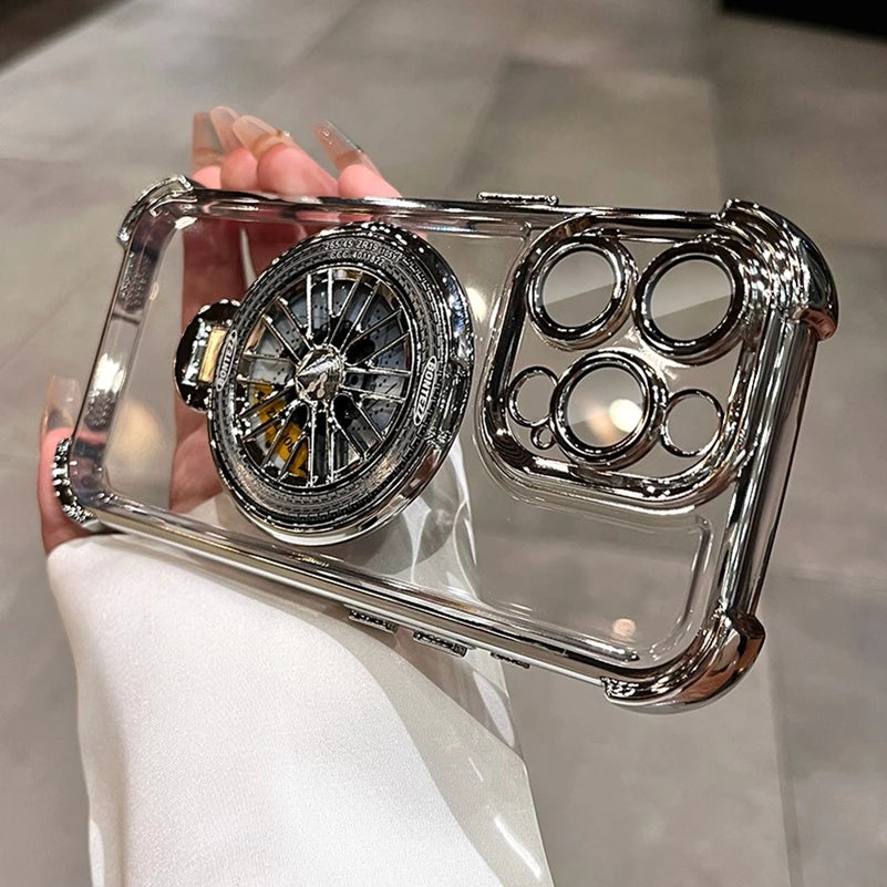 Luxury Plating  Airbag Shockproof Case For iPhone 16 Pro Max 11 12 13 14 15 Pro Max For Magsafe Rotating Gyro Stand Phone Cover