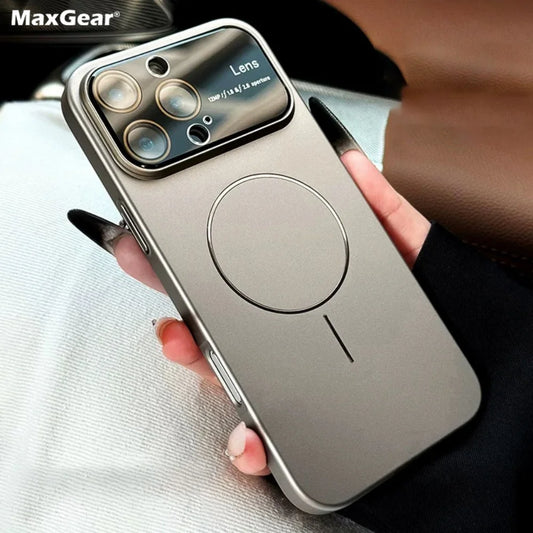 Luxury Large Glass Window for Magsafe Case For iPhone 16 15 14 Pro Max 16Promax 16Pro Plating Magnectic Wireless Charging Cover