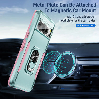 For Google Pixel 6/6a/6 Pro/7/7a/7 Pro/8/8 Pro Case Magnetic Holder Ring Stand Shockproof Armor Phone Cover+Tempered Glass
