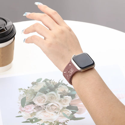 Engraved Silicone Strap For Apple Watch Band 41mm 45mm 40mm 44mm 49mm 38mm 42MM Correa Bracelet Series 9 8 7 6 5 4 3 SE Ultra 2