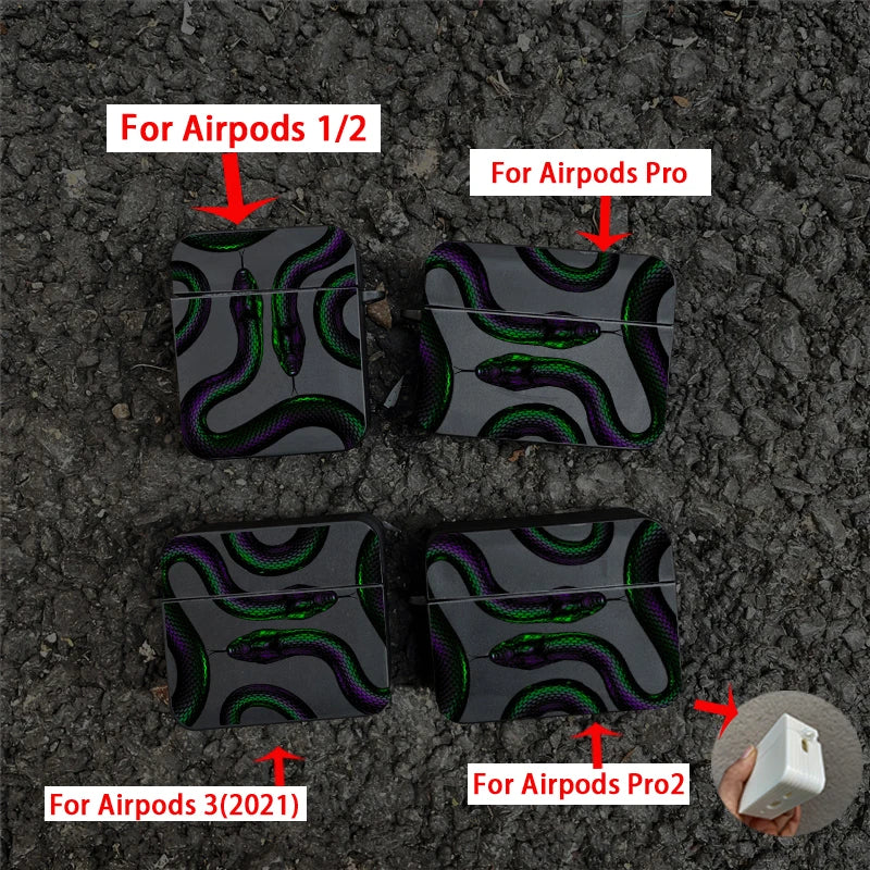 Luxurious Black Snake Earphone Case for Airpods 1 2 3 Pro Colorful Dragon Wireless Headphone Charging Box Cover for Air Pod 3