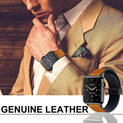 Magnetic for Apple watch ultra 2 band 49mm 44mm 40mm 45mm 41mm Genuine Leather+silicone bracelet iWatch series 9 8 7 6 se strap