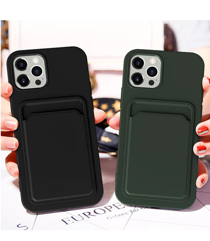 Push Card Slot Matte Soft TPU Bumper Case For iPhone 16 15 14 13 12 11 Pro Max Plus Mini X XS XR Max Shockproof Wallet Cover