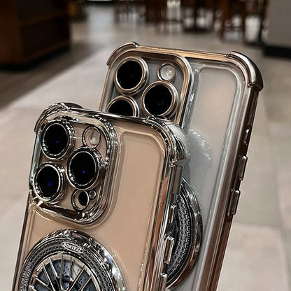 Luxury Plating  Airbag Shockproof Case For iPhone 16 Pro Max 11 12 13 14 15 Pro Max For Magsafe Rotating Gyro Stand Phone Cover
