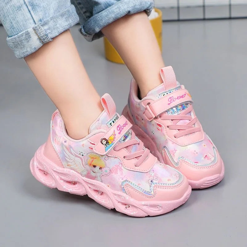 Girls Spring New Fashion Luminous LED Sneakers Toddler Casual Pink Sports Shoe Children Winter Warm Soft Footwear Size  22 to 36