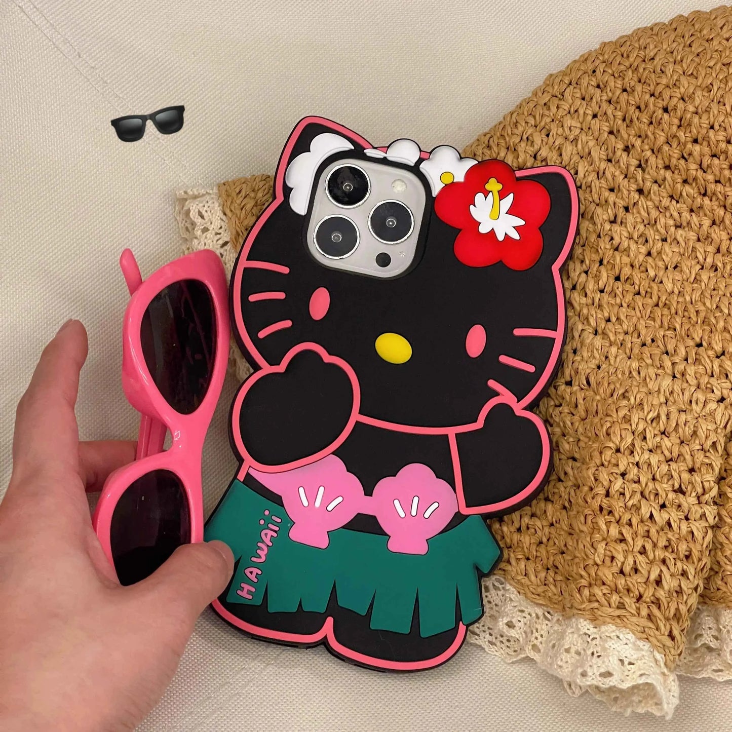 Kawaii Hello Kitty Phone Case For iPhone 17 16 15 14 13 12 11 Pro Max Plus 17 Pro Hawaiian Hula Skirt Kitty Silicone Phone Cover