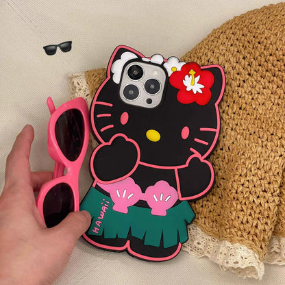 Kawaii Hello Kitty Phone Case For iPhone 17 16 15 14 13 12 11 Pro Max Plus 17 Pro Hawaiian Hula Skirt Kitty Silicone Phone Cover