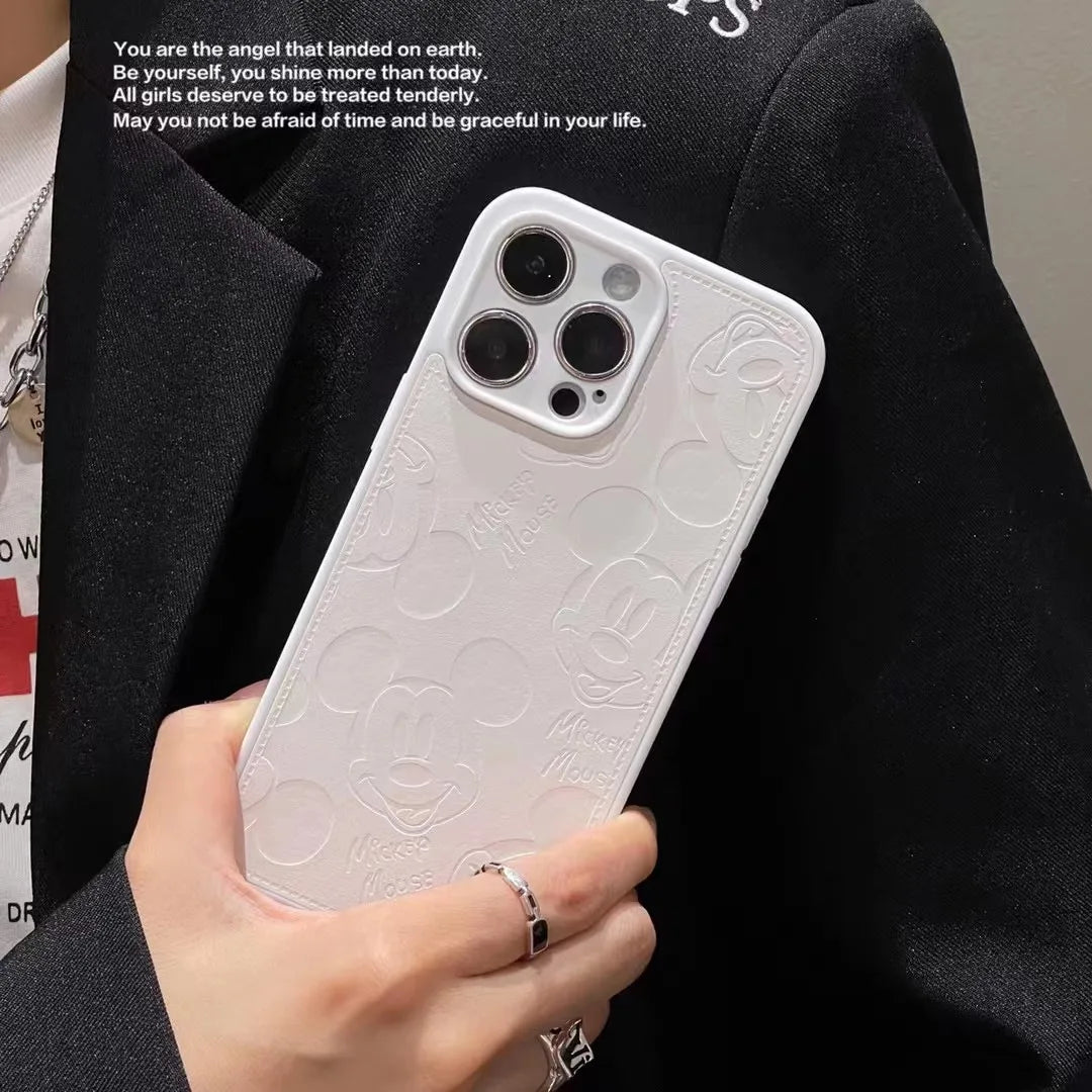 Mickey💙Mouse 3D Embossed Cartoon Silicone Phone Case for iPhone 15 14 13 Disney Soft Cover