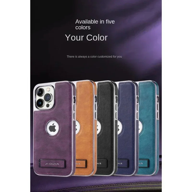 Invisible Fold Stand Phone Case with Electroplated Bezel for iPhone 16 15 14 Plus 13 12 11 Pro Max Ultra Thin PU Leather Cover