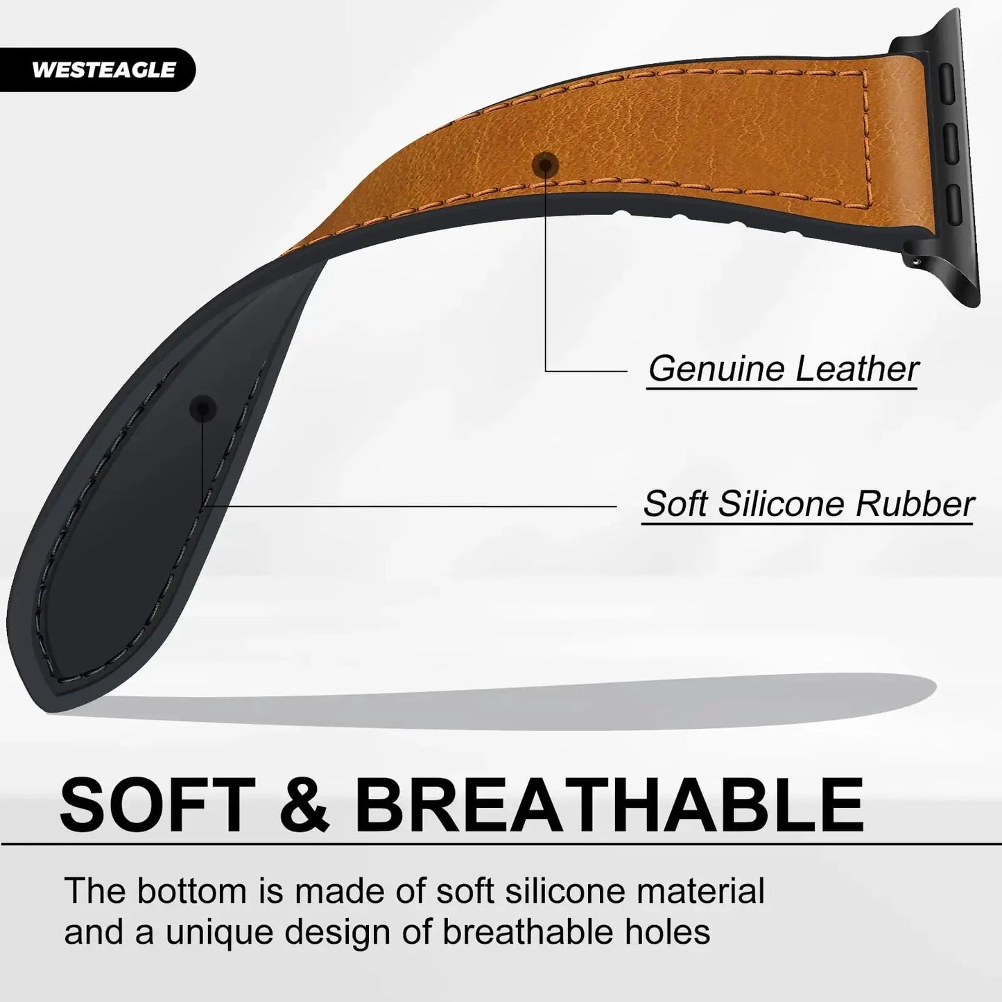 Magnetic for Apple watch ultra 2 band 49mm 44mm 40mm 45mm 41mm Genuine Leather+silicone bracelet iWatch series 9 8 7 6 se strap