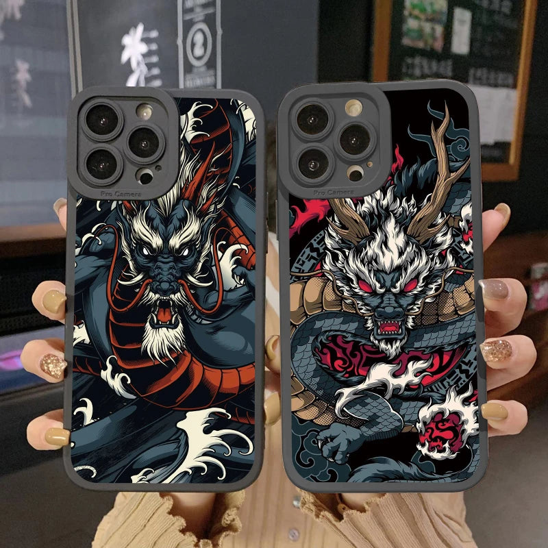 Fashion Chinese Vintage Dragon Phone Case For iPhone 13 12 11 14 Pro Max 14 Plus 7 8 Plus SE2020 XS XR X Soft Silicon Back Cover