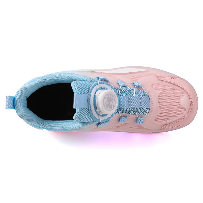 Children's outdoor two-wheel walking shoes primary school invisible flashing light rotary buckle children's leisure roller shoes