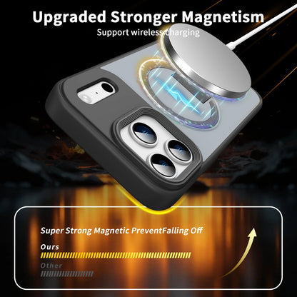 Phone case with magnetic feature and wireless charging support on a dark background