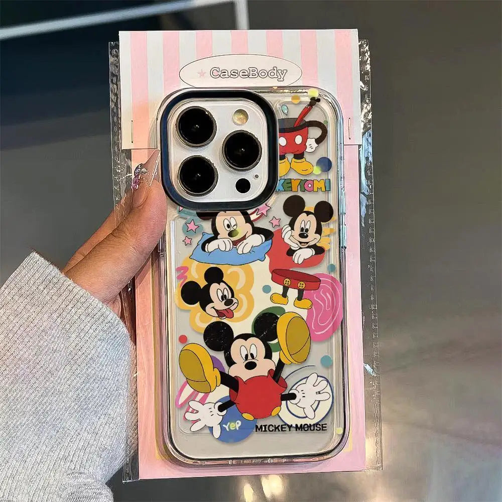 Cartoon Sticker Mickeyy Cute Phone Case For iPhone 15 14 13 12 11 Pro Max XR XS 7 8 Plus Soft Anti Drop Silicone Cover Y2k