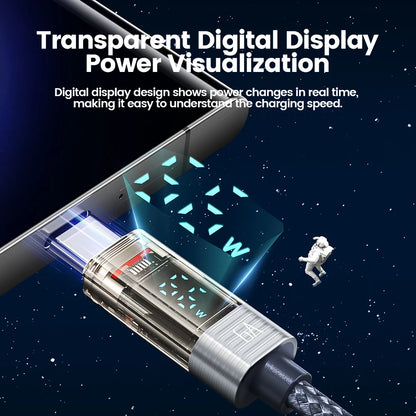 Toocki 6A USB Cable To USB C Spring Fast Phone Charger For Huawei PD100W Transparent Digital Display Type C Cable For Laptop LG