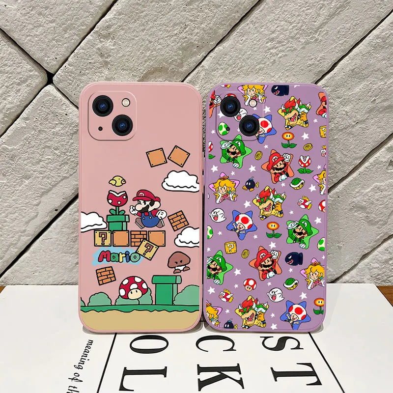 Cartoon Marioes Hot Amine Cute Phone Case For iPhone 15 14 13 12 11 Pro Max Mini XR XS MAX SE20 8 Plus Silicone with Hand Strap