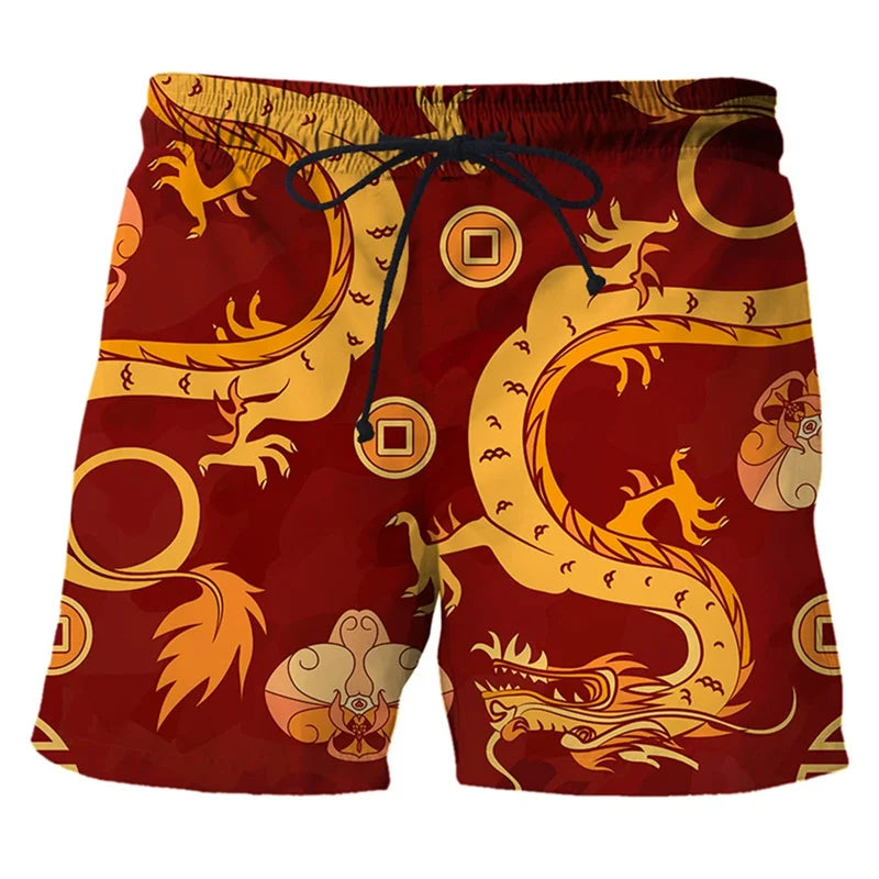 Bañadores con estampado 3d de dragón chino para hombre, pantalones cortos de playa hawaianos, pantalones cortos holgados de secado rápido para tabla de Surf, traje de baño, pantalones cortos de calle