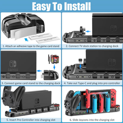 For Switch Joycon Charger Switch OLED Controllers Fast Charge Switch Pro Controller Dock Station 8 Game Slots for Nintendo