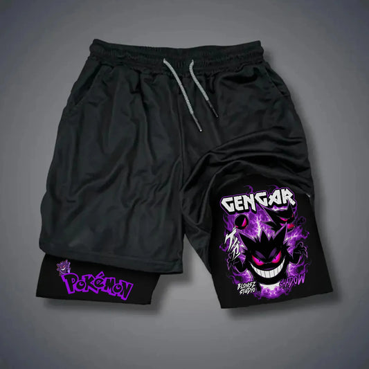 Gym Shorts Man Anime Pokemon Gengar Print Summer Y2k Clothes Quick-drying Pants Double-layer Compression Sport Basketball Shorts