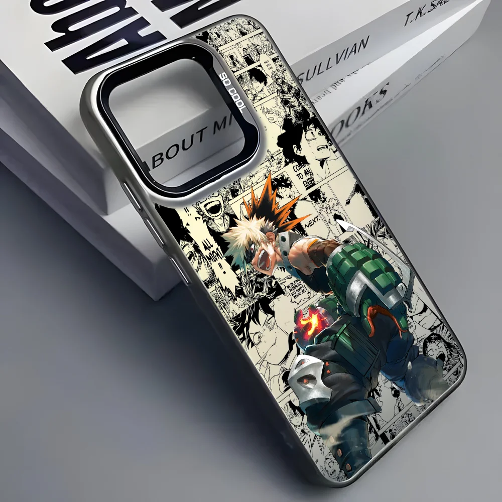 Katsuki Bakugo Anime Phone Case for iPhone 16 15 14 13 12 11 Pro Max - Black Matte Multicolor Laser Metallic Aurora Cover