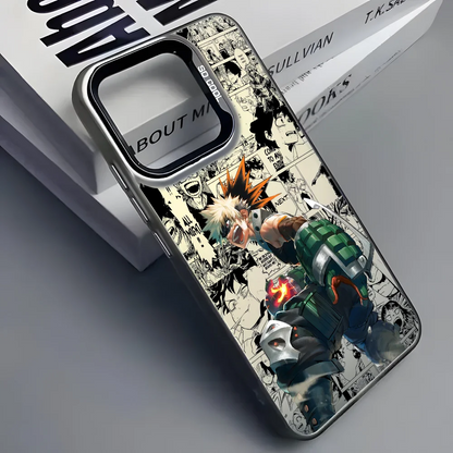 Katsuki Bakugo Anime Phone Case for iPhone 16 15 14 13 12 11 Pro Max - Black Matte Multicolor Laser Metallic Aurora Cover