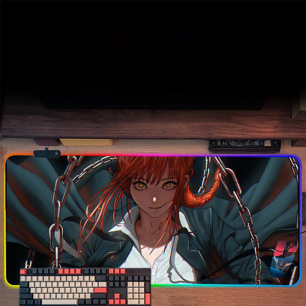 Makima Chainsaw Man RGB Pc Gamer Keyboard Mouse Pad Mousepad LED Glowing Mouse Mats Rubber Gaming Computer Mausepad