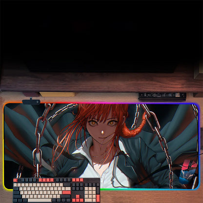 Makima Chainsaw Man RGB Pc Gamer Keyboard Mouse Pad Mousepad LED Glowing Mouse Mats Rubber Gaming Computer Mausepad