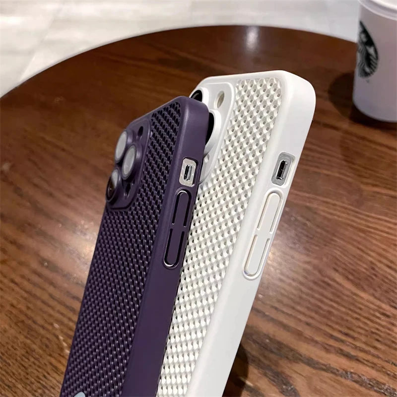 Original Heat Dissipation Breathable Mesh Hole Case For iPhone 16 15 14 11 12 13 Pro Max Plus Lens Protection Shockproof Cover