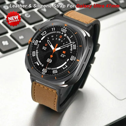 Leather Silicone Strap for Samsung Galaxy Watch 7 Ultra 47mm SmartWatch Band for GALAXY WATCH 7 Ultra Replacement Wristband