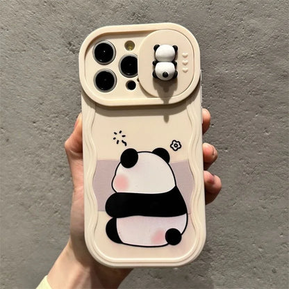 3D Ears Panda Funny Duck Cartoon Sliding Camera Case for iPhone 16 Pro Max 14 Plus 15 X XS XR 7 11 12 13 SE2 3 Wave Phone Capa