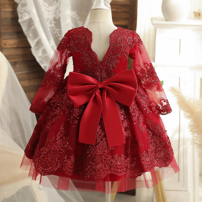 Autumn Baby Girl Dress Embroidered Lace Princess Dress Toddler Birthday Party Gown Elegant Long Sleeves Luxury Christmas Dress
