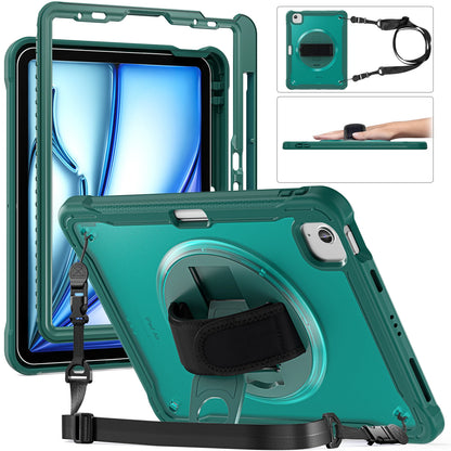 Fit iPad Air 11” 2024( 6th Gen M2) Hand shoulder Strap 360 Rotatable Kickstand Rugged Protective Case For iPad Air 11 Inch 2024