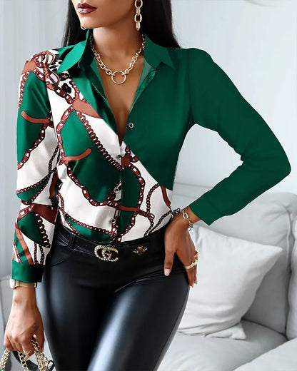 Elegant Women's Fashion Blouse 2025 Spring/Summer Digital Print Shirt Commuter Slim Fit Office Female Blusas Chemise Femme S-3XL