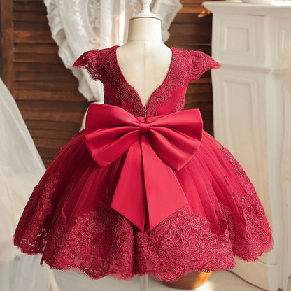 Baby Girls Party Dress Backless Elegant Lace Birthday Vestidos Bow Wedding Toddler Kids Princess Dress for 1-5 Y Baby's Clothes