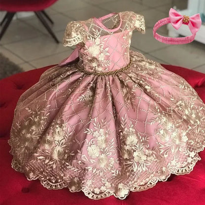 Vintage Embroidery Luxury Party Dresses Girls Floral Elegant Princess Dress Birthday Pageant Formal Gown  Kids Ceremony Costumes