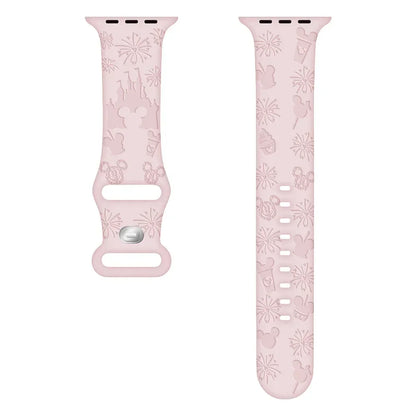 Mickeyyy Engraved Band Strap for Apple Watch Band 44mm 40mm 45mm 41mm 38mm 42mm Silicone Solo Loop Bracelet iWatch 9 8 Ultra 7 6 5 3 2 se