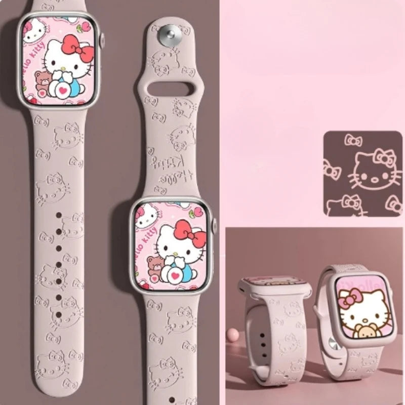 Hello Kittyyy Strap for Apple Watch Band 45mm 44mm 42mm 41mm 38mm 49mm 40mm Silicone Engraved Bracelet Iwatch 8 Ultra 7 Se