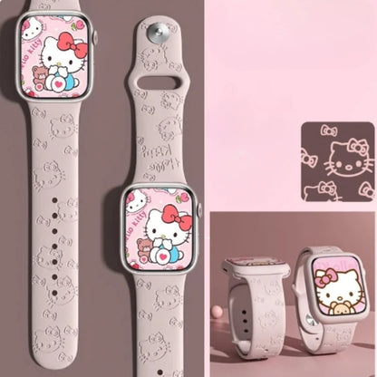 Hello Kittyyy Strap for Apple Watch Band 45mm 44mm 42mm 41mm 38mm 49mm 40mm Silicone Engraved Bracelet Iwatch 8 Ultra 7 Se