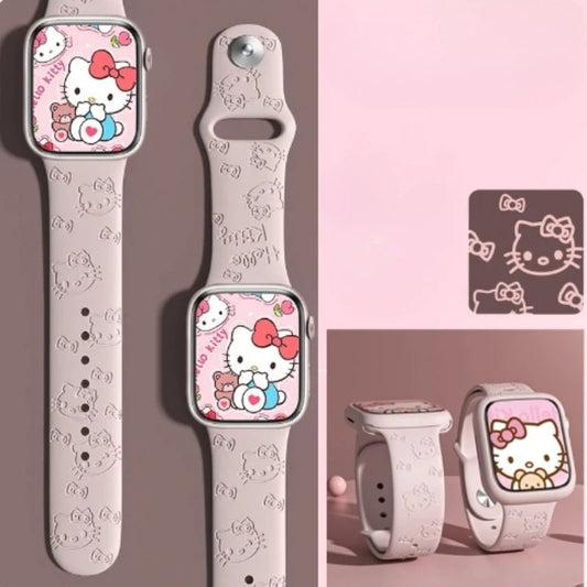 Hello Kittyyy Strap for Apple Watch Band 45mm 44mm 42mm 41mm 38mm 49mm 40mm Silicone Engraved Bracelet Iwatch 8 Ultra 7 Se
