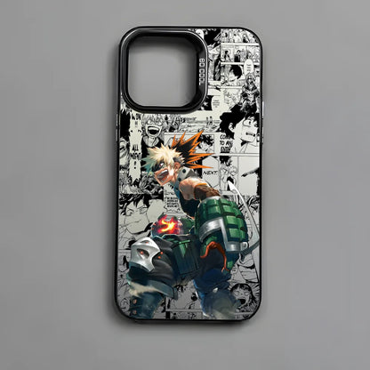 Katsuki Bakugo Anime Phone Case for iPhone 16 15 14 13 12 11 Pro Max - Black Matte Multicolor Laser Metallic Aurora Cover