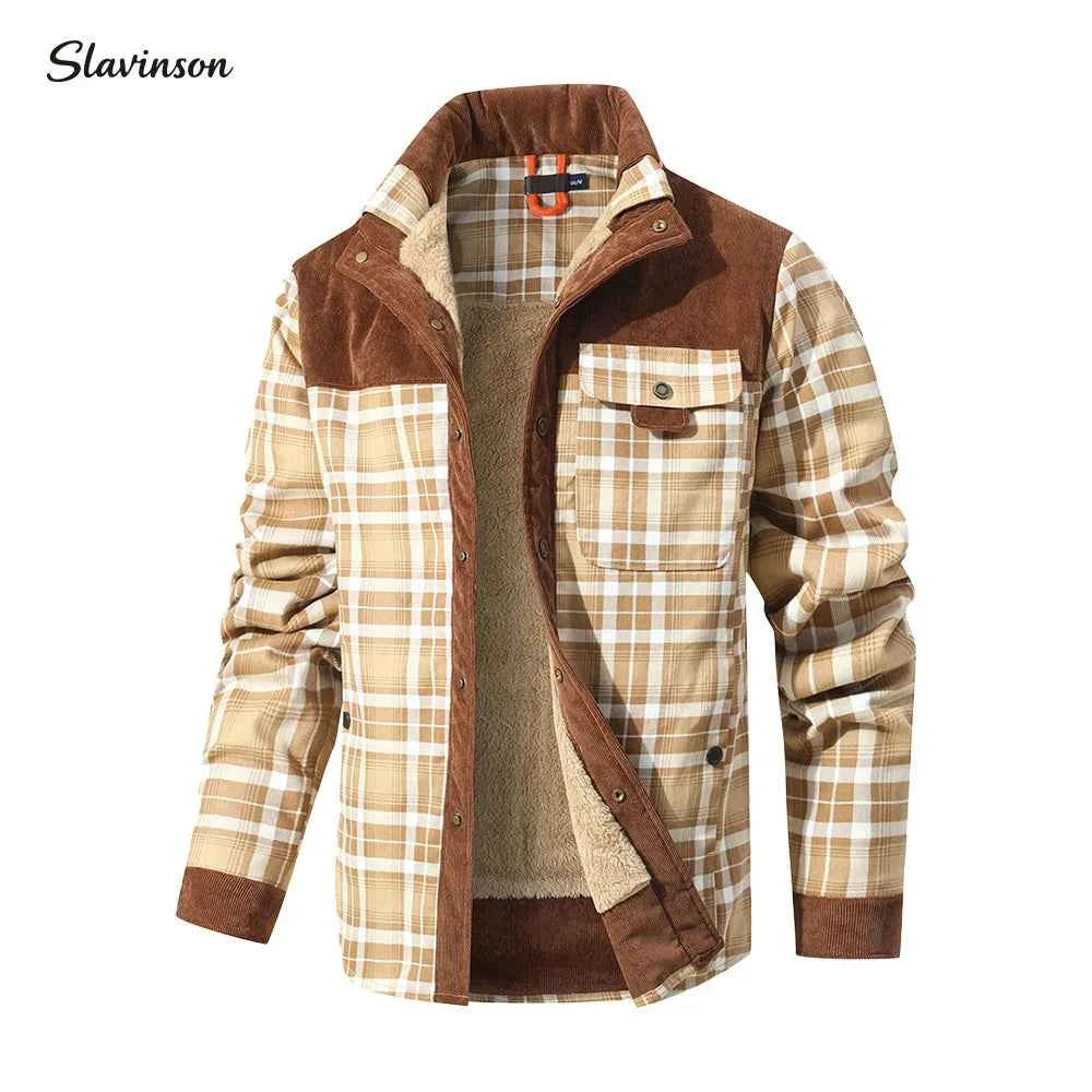 Men's Jackets Winter Windproof Warm Casual Bomber Coat Plaid Sherpa Lined Flannel Outdoor Classic Jacket Men US Size