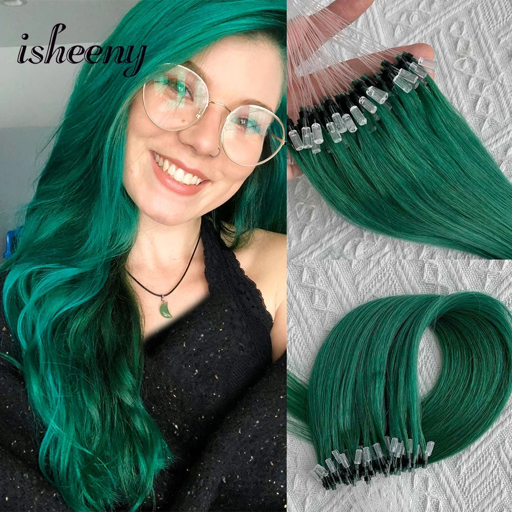 Micro Loop Ring Link Hair 100% Human Hair Extensions Real Remy Fancy Color 12-20 inches Striaght Purple Hair Extensions isheeny