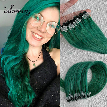 Micro Loop Ring Link Hair 100% Human Hair Extensions Real Remy Fancy Color 12-20 inches Striaght Purple Hair Extensions isheeny