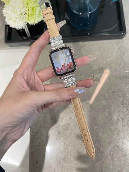 Design band For Apple Watch bands ultra-2 49mm 45mm 41mm 40mm-44mm Luxury Women Leather strap for iWatch Series 9 8 7 6 5 4 3 SE