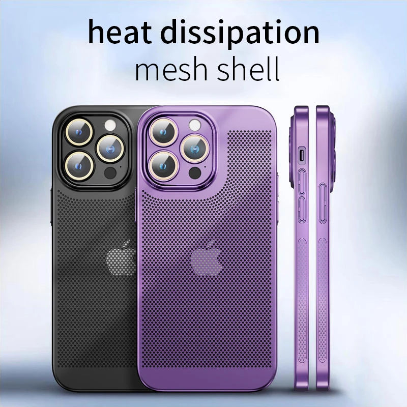 Electroplated Border Honeycomb Mesh Shell Phone Case For Iphone 11 12 13 14 15 16 Pro Max 14Plus XS Max Heat Dissipation Cover