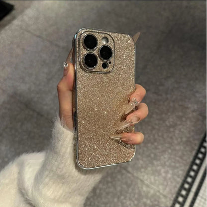Luxury Bling Glitter Leather Case For iPhone 16 15 14 13 12 11 Pro Max Sparkling Soft Silicone Shockproof Plating Bumper Cover