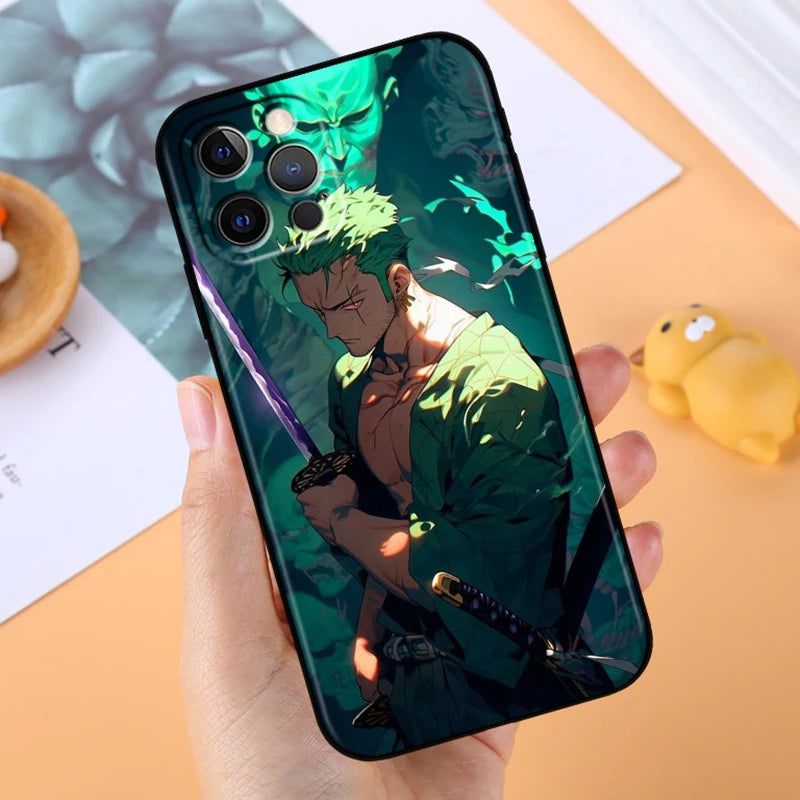 Anime Ones P-Piece Zoro For Apple iPhone 14 13 12 11 X XS XR 8 7 6 Pro Plus Max Mini 5 SE Black Phone Case