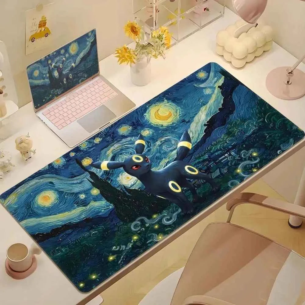 Cute Psyduck Gaming Leather Mouse Pad PC Pikachu Large Size Gamer Keyboard Pokemon Desktop Mouse Mat Starry Night Tablecloth