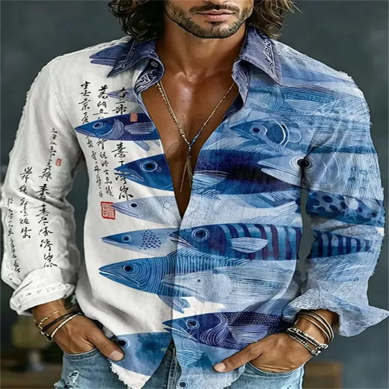 3D Printed Men's Colorful Gradient Collar Long Sleeved Casual Shirt